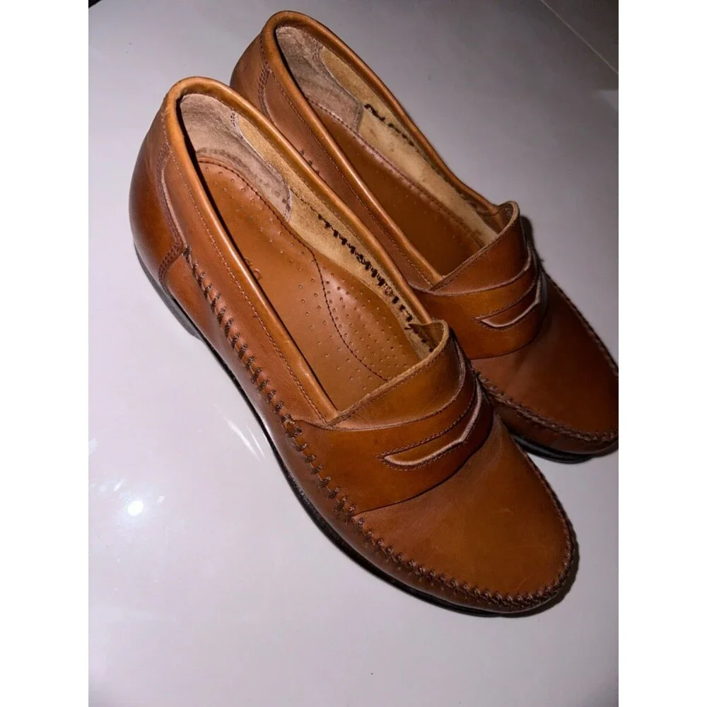 Bass Mens Reiss Size 8.5M Brown British Tan Leather Moc Penny Loafer Shoes Dress